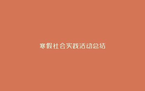 寒假社会实践活动总结